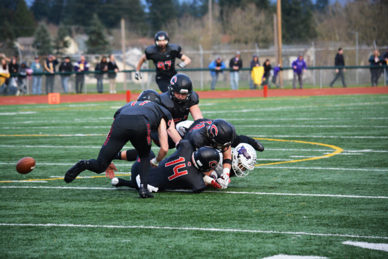 The Camas defense forces a fumble.