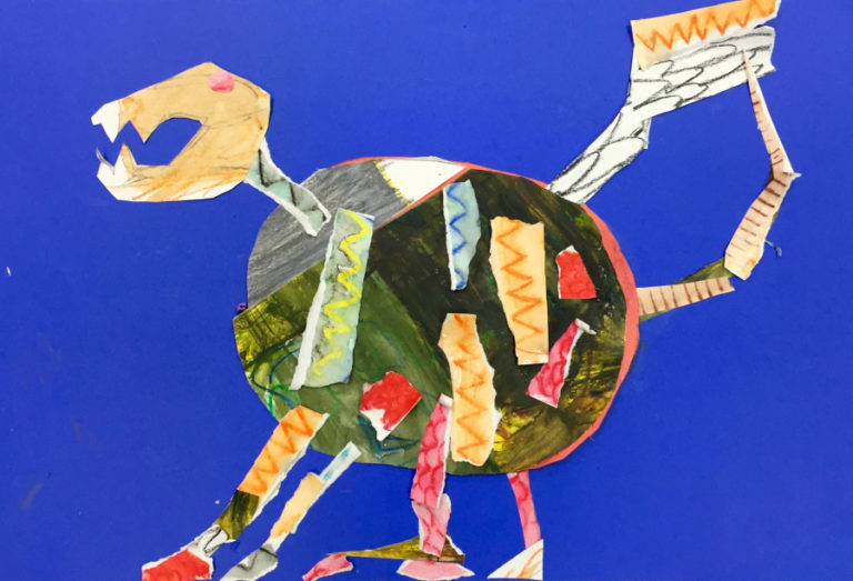 Gause students combined collage making and Core Knowledge Language Arts Curriculum to make their own imaginary animals.