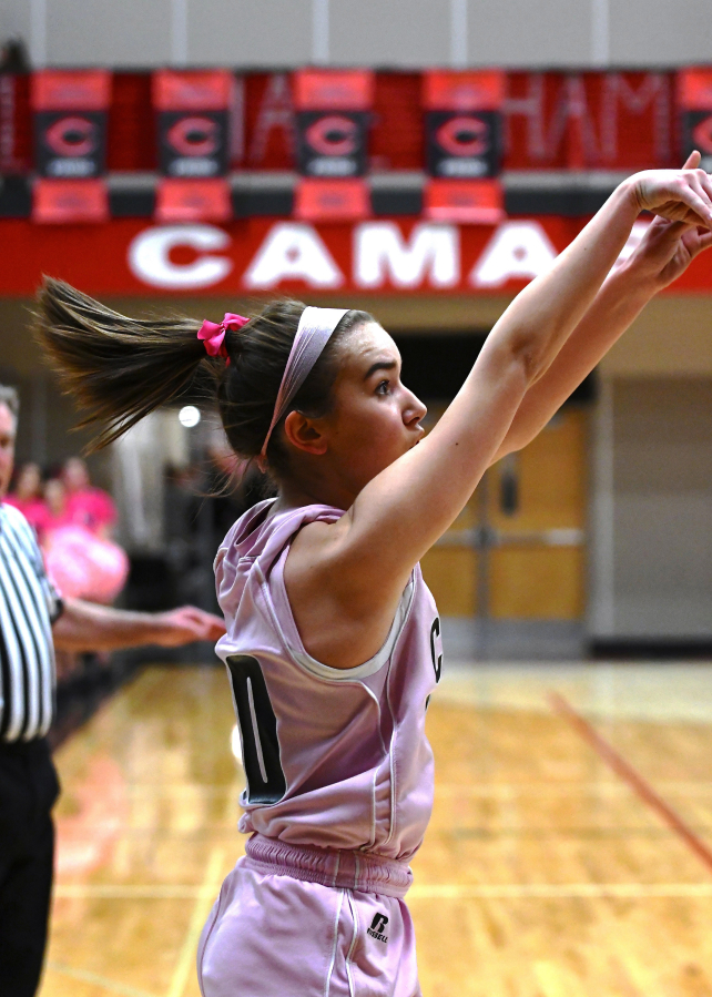 Jillian Webb led the Papermakers with 14 points on Hoops for Pink night Friday, at Camas High School.