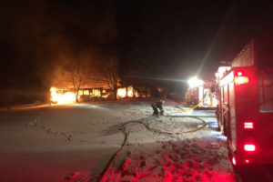 Emergency crews responded to a house fire in rural Washougal on Jan. 11. The blaze at 30214 N.E. 10th St., was reported at 5:36 a.m. The house was destroyed, but the five people who lived there escaped safely. Fundraising efforts are being organized for the Schafte family, including one that will be held at K & M Drive-In on Thursday and another organized by the Washougal High School ASL Club on Feb. 1. (Photo courtesy of CWFD)