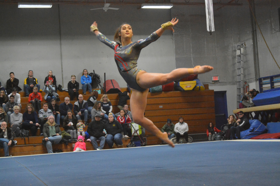 Alexa Dietz flies through the air in her favorite event. The CHS junior placed first on the bars, second on the floor, third on the beam and second in the all-around.