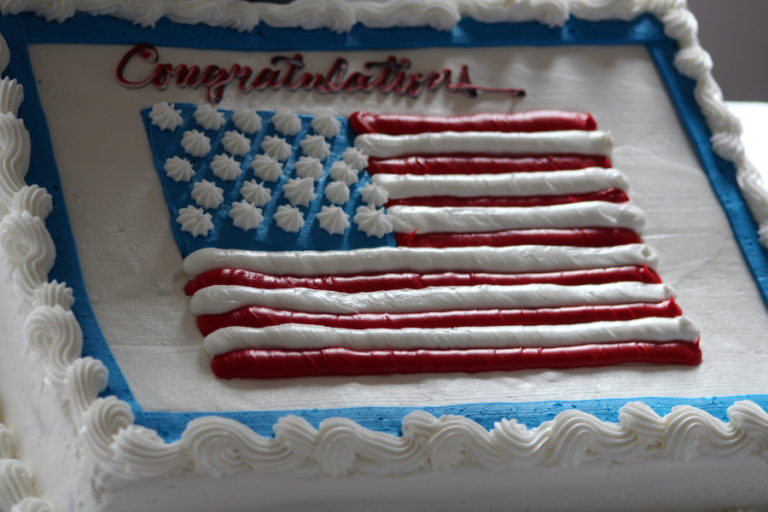 Winners in the VFW youth essay program were treated to patriotic themed cake after the festivities at the Camas Community Center.