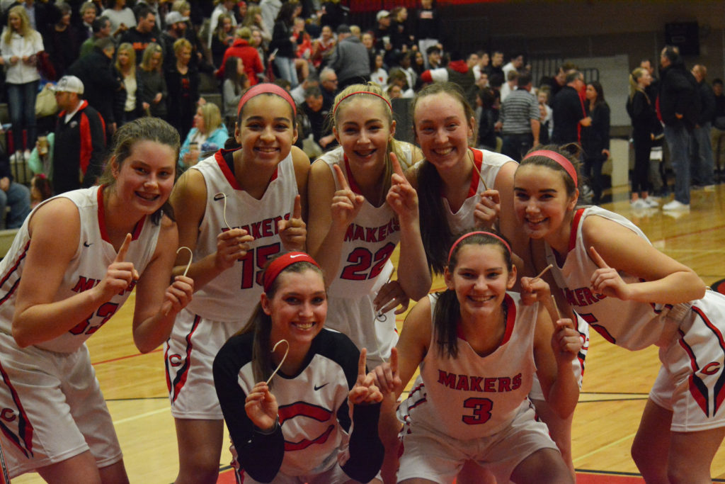 Courtney Clemmer, Marianna Payne, Madison Freemon, Emma Jones, Jillian Webb, Jordyn Wilds and Meghan Finley with their keepsakes.