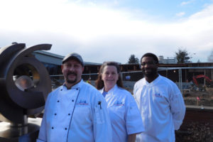 Staff of the future Tod and Maxine McClaskey Culinary Institute will welcome the first class of students in the fall. Pictured here are, left to right, Aaron Guerra, head of the cuisine program; Alison Dolder, head of professional baking and pastry arts; and cuisine instructor Earl Frederick. 