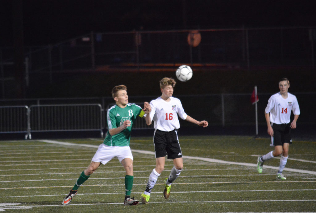 Filling in for injured teamates, Camas High School sophomore Connor Flolo (16) scored the first goal against Tumwater during his varsity debut Friday.