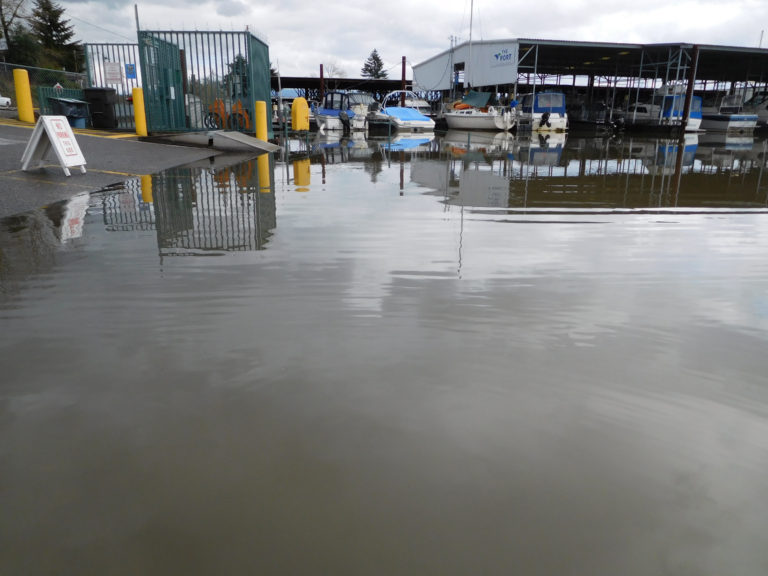 Boats docked at the Port of Camas-Washougal are nearly inaccessible as the Columbia River continues to rise.