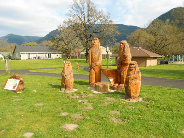 The Bigfoot Family welcomes visitors to the North Bonneville Discovery Trails. Washougal resident Ken Craig carved these wooden masterpieces for children and families to enjoy.