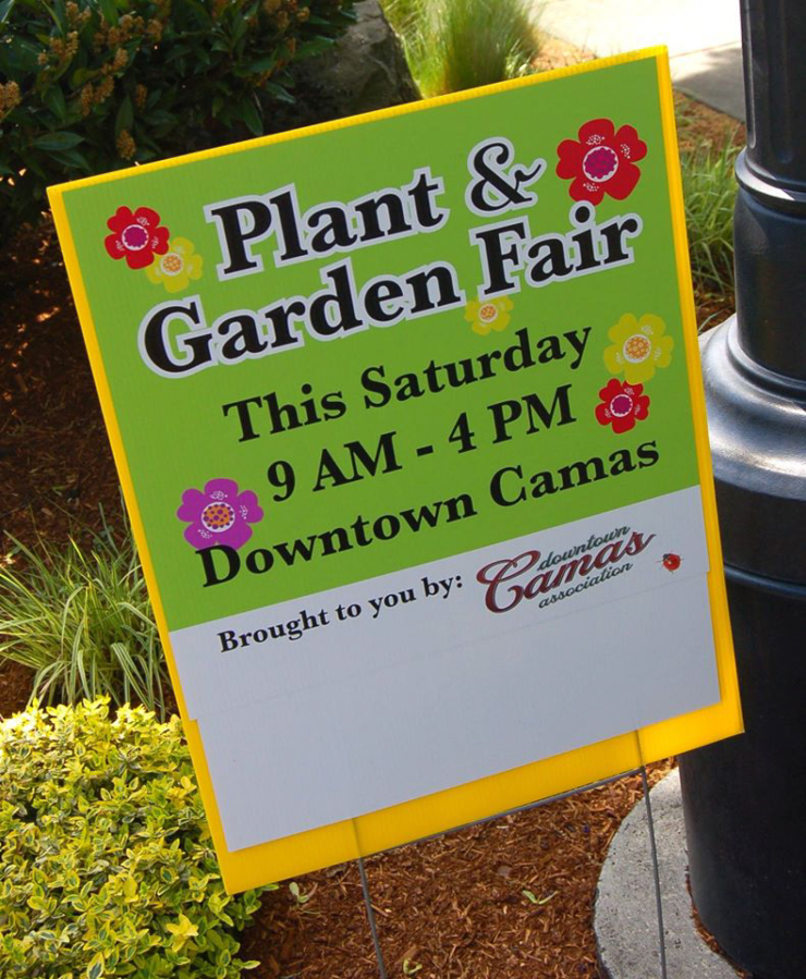 A sign from a past Camas Plant &amp; Garden Fair. This year&#039;s fair also runs from 9 a.m. to 4 p.m. on Saturday, May 13, just one day before Mother&#039;s Day.
