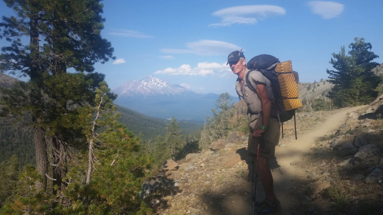 Dave Deal, with Mount Shasta behind him.