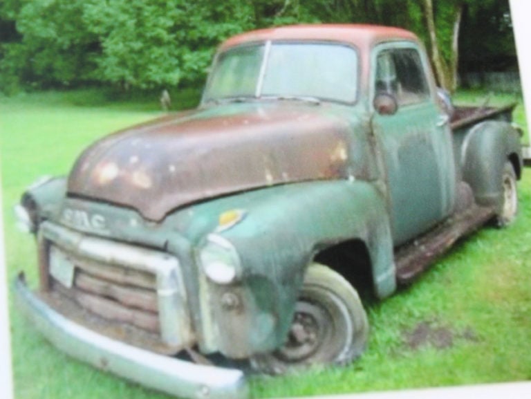 Janelle and Richard Cummins&#039; 1948 GMC pickup truck before its three-year restoration.