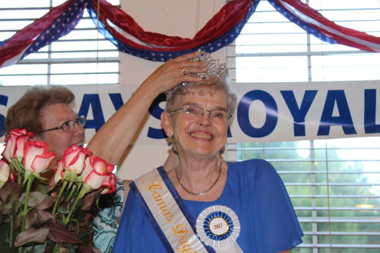 Nan Henriksen accepts her crown at the 2017 Camas Days Royal Coronation on July 12. 