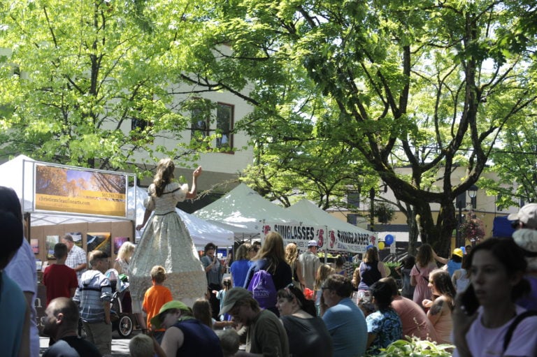 A stiltwalker was one of the many attractions of the Camas Days Children's Parade. 