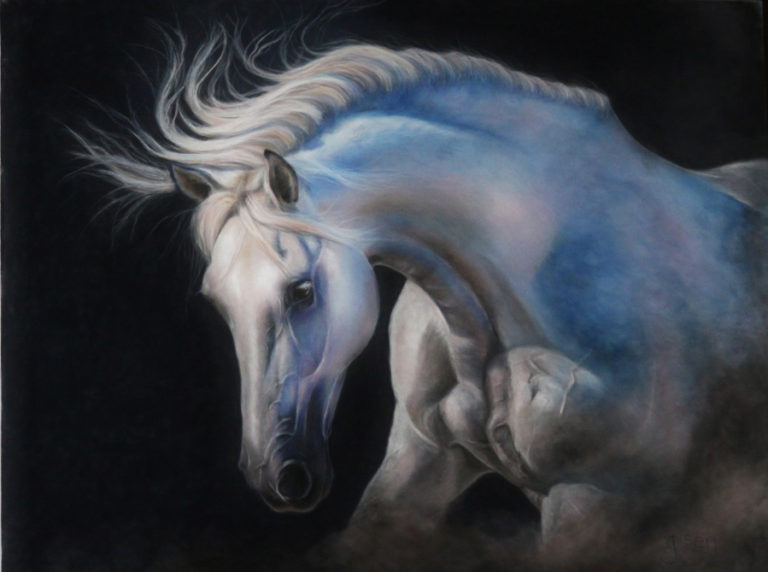 Olsen has had a love of horses since she was a young girl growing up in Oregon, and frequently uses horses as subjects for her artwork.
