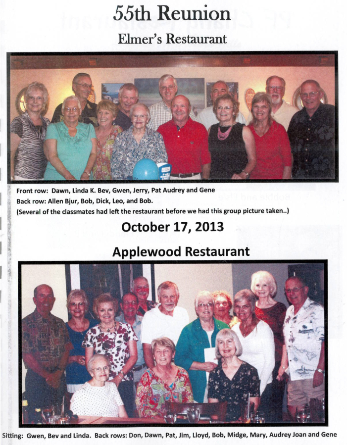 A group of CHS classmates pose after their 55th class reunion in 2013.