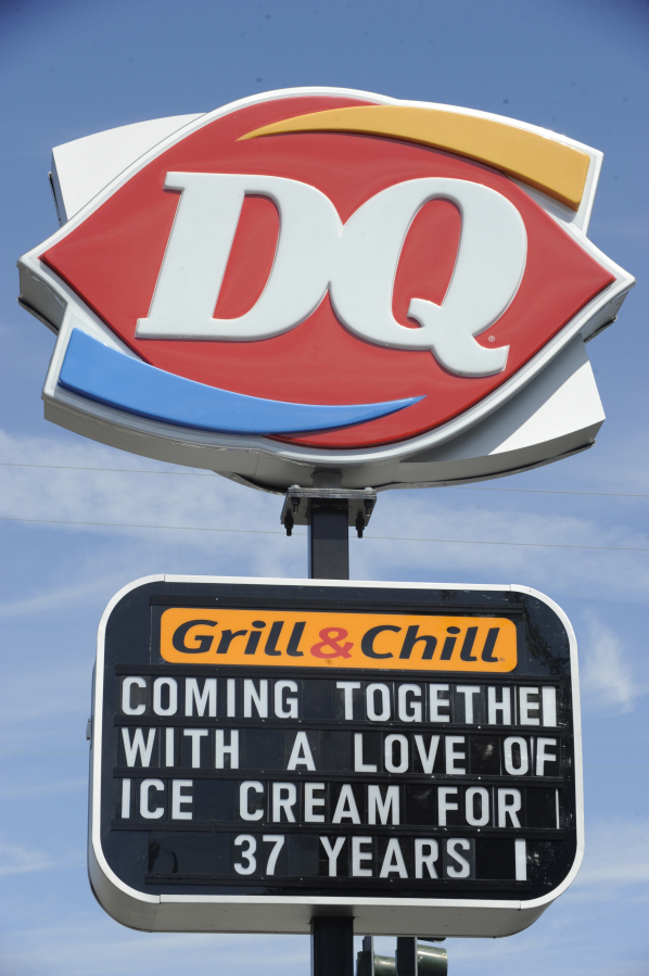 Signage outside the Camas Dairy Queen celebrates Willi McOmie&#039;s 37 years of ownership. Generations of Wilma &quot;Willi&quot; McOmie&#039;s family, friends and Dairy Queen customers attended her retirement celebration on Aug.