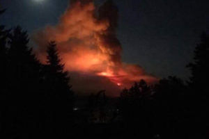  Former Post-Record publisher Mike Gallagher, a Skamania County resident, shot this view of the Eagle Creek Fire over Labor Day Weekend. By Tuesday, the fire had engulfed a 10,000-acre area of the Columbia River Gorge on the Oregon side, from Cascade Locks to Troutdale; and started a spot fire on the Washington side of the Gorge on Archer Mountain in Skamania County. Contributed photo by Mike Gallagher 