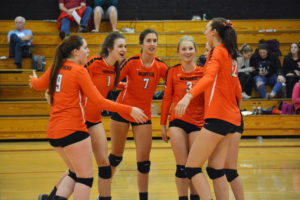The Washougal High School volleyball team earned three league wins on the road so far this season, against R.A. Long, Columbia River and Hockinson. Pictured from the left: Kaylee Baldwin, Gracie Dolan, Rylee Erdwins, Emily Johnson, Maggie Hungerford and Beyonce Bea.
