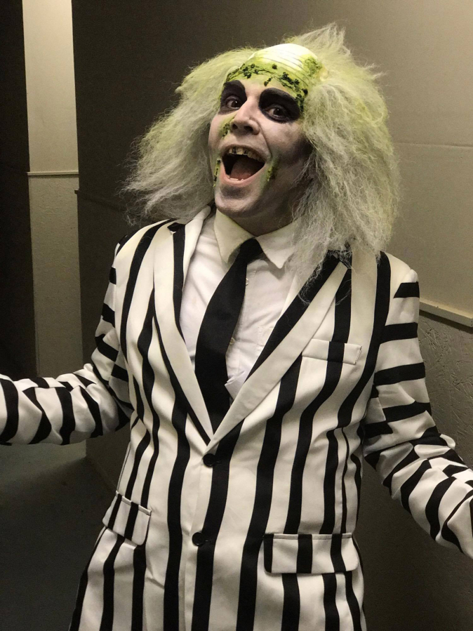 The Beetlejuice character, portrayed by Darrell McGee in the &quot;Villains &amp; Vixens&quot; cabaret at the Headwaters Theater in Portland, received makeup services from Miranda Straub, of Camas.