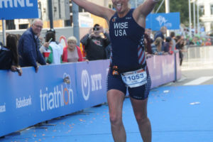 Alisa Wise completes the Sprint World Triathlon Grand Final in one hour, 34 minutes, 46 seconds on Sept. 17, in Rotterdam, Netherlands. The 50-year-old from Camas finished in 38th place out of 56 athletes competing in the 50 to 54 age group. (Contributed photo by FinisherPix courtesy of Alisa Wise)