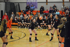 Kaylee Baldwin digs up the volleyball Thursday, at Washougal High School. The Panthers defeated Columbia River 25-17, 25-17, 24-26, 25-23 to finish third in league and qualify for the district tournament for the first time since 1989.