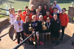 The Washougal cross country teams captured the second place boys and the third place girls team trophies at the 2A district meet Saturday, on the Lewis River Golf Course in Woodland (contributed photo).