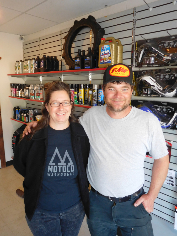 Sandra &quot;Sandy&quot; and Sunny Adams, owners of Motoco Washougal, sell parts and accessories, such as helmets, gloves, oil, filters and spark plugs, for motorcycles and ATVs.