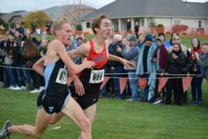 The 4A boys state cross country race featured the most exciting finish between Ryan Kline, of Central Valley in Spokane, and Daniel Maton, of Camas, Saturday, at the Sun Willows Golf Course, in Pasco. Kline clinched the championship with a time of 15:11.3. Maton tumbled across the finish line in 15:11.5.