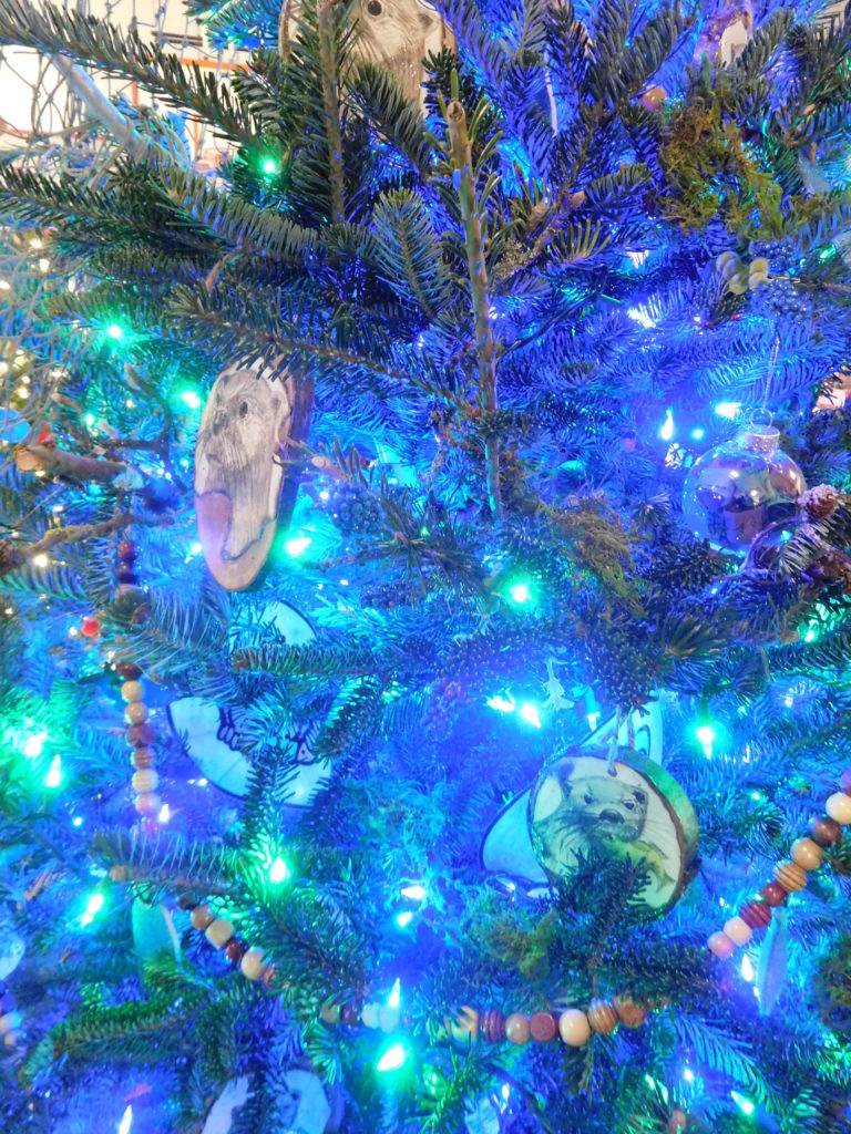 Images of  the Columbia River Gorge Elementary School's mascot, river otters, are featured on the school's entry in the Washougal Festival of Trees.