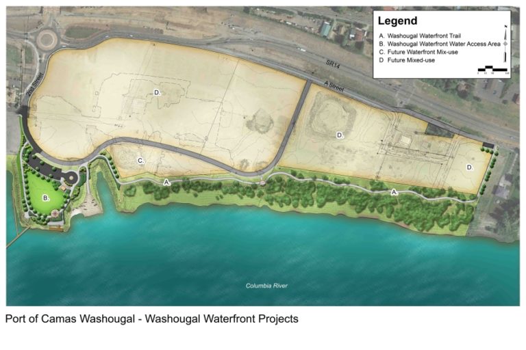 A rendering, created by Berger Abam in 2014 during the design of Washougal Waterfront Park and Trail, shows the former Hambleton Lumber Company property at 335 S. &quot;A&quot; St., Washougal.