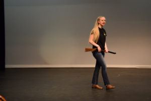 Washougal High School senior Bridgette McCarthy rehearses her role as Annie Oakley for the "Annie Get Your Gun" musical at Washougal High School. McCarthy has performed in plays since she was 4 years old, but this is her first lead role. (Photos by Tori Benavente/Post-Record)