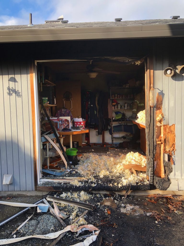 More damage from a Feb. 14 house fire off Northwest 27th Avenue. Fire crews rescued a 70-year-old man and his two dogs from the fire. The status of the man, who suffered smoke inhalation and was transported to an area hospital, is unknown at this time. (Photo courtesy of Camas-Washougal Fire Department)