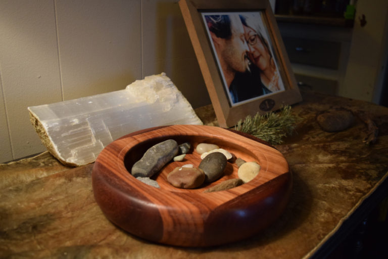 John Furniss created &quot;Jupiter,&quot; a bowl made of padauk wood that sits on a hallway table in his home.