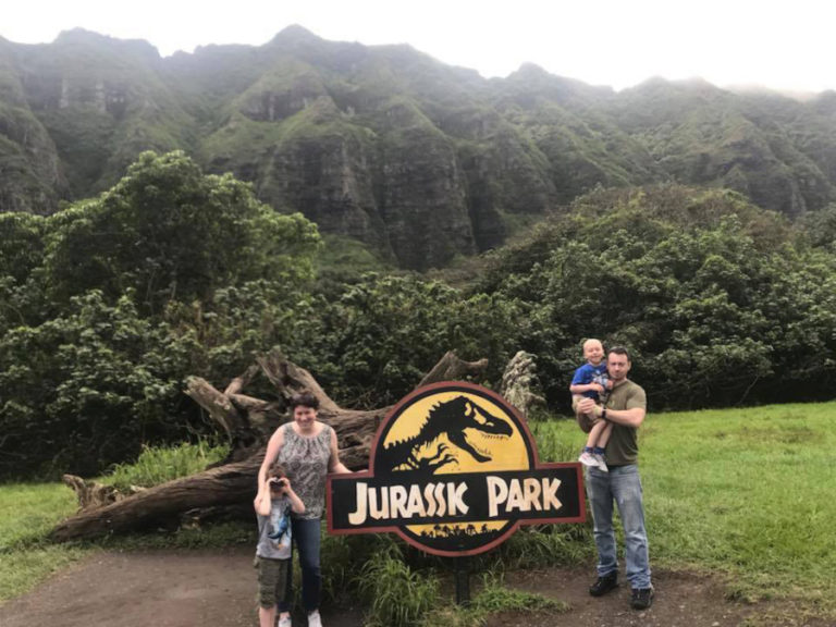 Declan Reagan and his father, Washougal Police Officer Francis Reagan (right) visit the Kualoa Ranch, in Kahaluu, Hawaii, with Declan&#039;s brother, Adrian, and mother, Lauren.