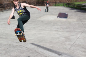 Alexander Chadduck, 21, who recently moved to Washougal from North Carolina, skates at the Camas-Washougal Riverside Skate Park on Monday, April 9. 