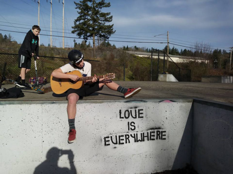 Young Camas-Washougal scooter-riders and skateboarders take a break from riding at the Camas-Washougal Riverside Skate Park in mid-January. The skaters are part of a 100-member group called Riverside Bowl, which is working to renovate and restore the aging skatepark.