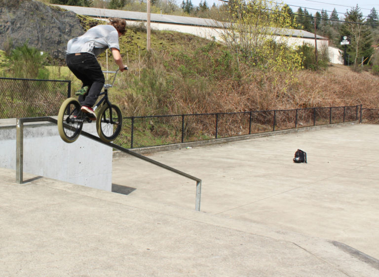 Robert Nagel, 18, a senior at Washougal High School, bikes at the Camas-Washougal Riverside Skate Park on Monday, April 9. Nagel joined a large group of skatepark advocates at a March 29 Camas Parks and Recreation Commission meeting to talk about future improvements and upkeep at the 15-year-old skatepark.