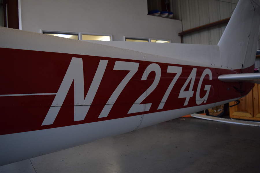 The tail of the Cessna 150 aircraft used at ATC Camas by flight instructors. Aaron Vanschoiach (not pictured), purchased the flight training and aircraft rental business from former owners in March of 2018. (Tori Benavente/Post-Record)
