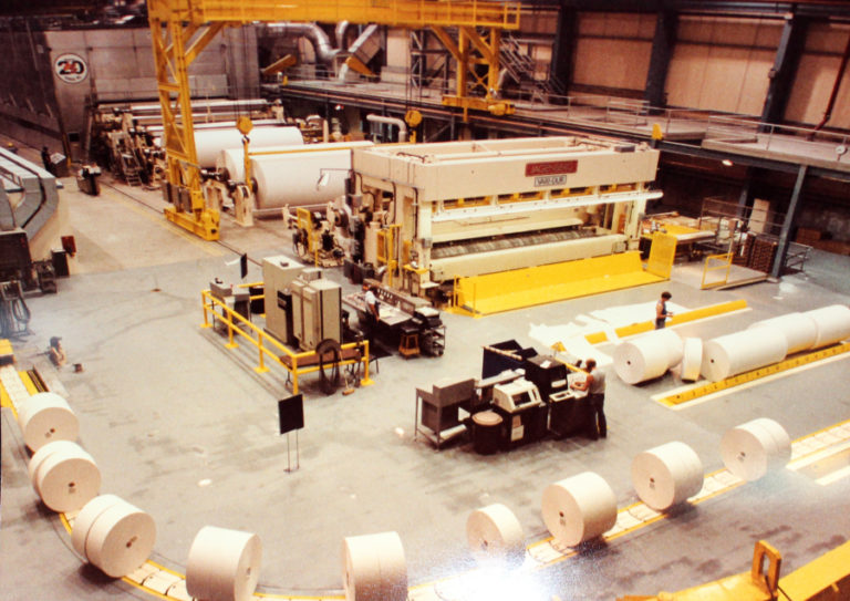 A bird&#039;s eye view of the No. 20 office paper machine at the Camas paper mill, taken after the machine&#039;s start up in 1984. Georgia-Pacific, now owned by Koch Industries, plans to stop production on the machine on May 1.