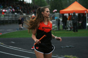 Alexis Maniscolco competes in the 4x100 meters relay at the Panther Invite on Friday, April 27. 