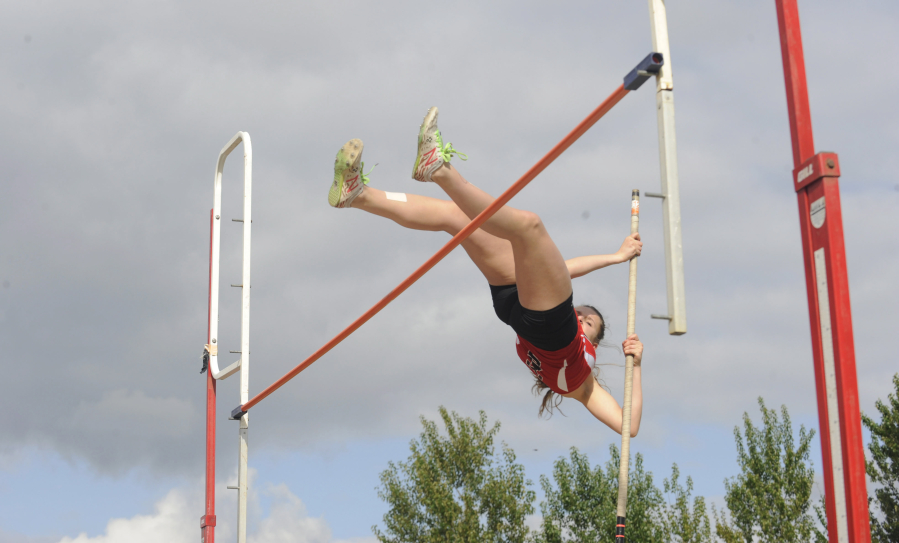 Camas pole vaulter Ana Bedont clears 9 feet, 3 inches, to win a match against Union High School on Friday, May 4.