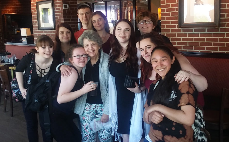 The Washougal High School "Keepers of the Library" club gathers at BJ's Restaurant  and Brewhouse on May 8. Senior Jolene Porter is the chair of activities for the club and says club adviser, Fran McCarty, is like her "at-school grandmother," who is always there to help. (Contributed photo courtesy of Jolene Porter)