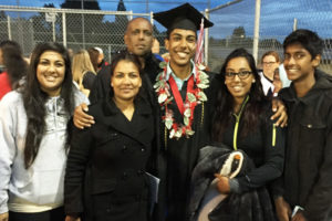 The Nair family, including (from left to right) Darshana, Parmila, Vimal, Vishal, Neha and Krishnan, pose for photos at Vishal Nair's 2016 Camas High School graduation. Parents Parmila and Vimal Nair moved to Camas from Fiji in 1992, in part to give their children more opportunities to get an education. In the fall, all four of the Nair children will be enrolled in college. (Contributed photo courtesy of Krishnan Nair)