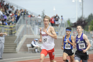 Camas High junior Daniel Maton (left) repeats as state champion in the 800-meter (pictured) and 1,600-meter events on May 25, at the 4A track and field state championship meet in Tacoma. He led both races from start to finish.