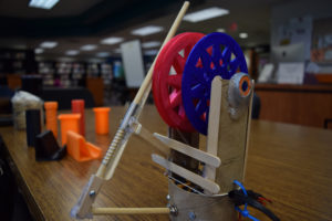 Washougal High senior Ulysses Ramel, who is enrolled in the Cascadia Tech Center pre-engineering program, created this rope climber as a final project. The top portion of the mini-machine was created by using a 3D printer.