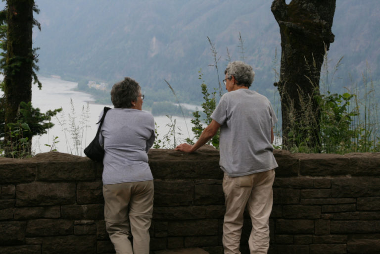 Cape Horn Conservancy board members Sharon Ross (left) and Jill Turner (right) say trails closed from the Eagle Creek fire have brought a constant flow of hikers to trails on the Washington side of the Columbia River Gorge this year.