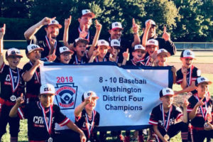 Camas Little League 10U All-Stars celebrate after winning the District IV Championship on June 29.  The team will play for the state title in Lynwood, Wash. The state tournament begins Saturday, July 7.