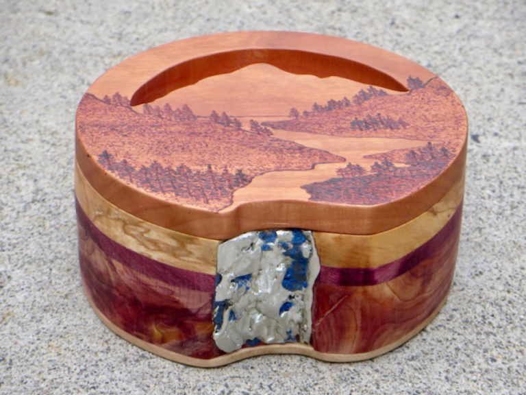 A unique wooden box by Amboy artist Beck Lipp.