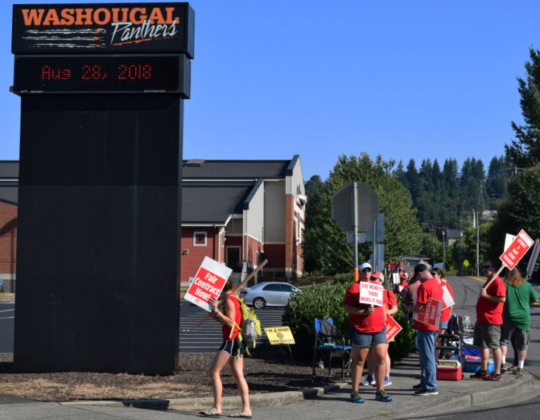 Washougal High School teachers went on strike after the teachers union and district could not come to an agreement on salaries and class sizes, Tuesday, Aug. 28.