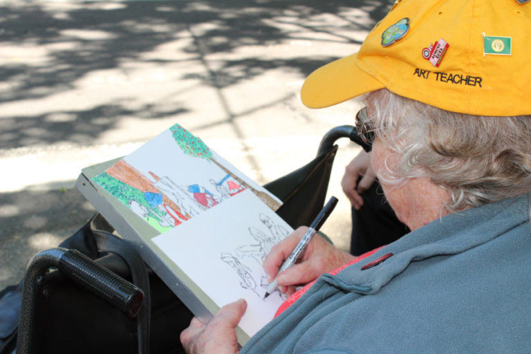 Artist Ann Amies sketches en plein air &quot;in the open air&quot; during the 2017 Plein Air art event in downtown Camas. This year&#039;s event will bring artists back to downtown Camas&#039; streets in conjunction with the Downtown Camas Association&#039;s September First Friday, Sept. 7.