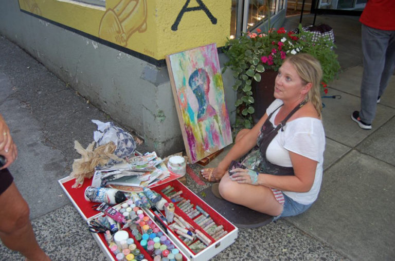 Artist Heidi Curley paints during the 2017 Plein Air art event. This year&#039;s Plein Air art extravaganza kicks off at 9 a.m., Friday, Sept. 7, with artists painting &quot;in the open air&quot; until 4:30 p.m., and their artwork displayed at the Camas Gallery throughout the evening for First Friday.